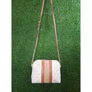 Michael Kors Cindy Dome Crossbody Bag Center Stripe Signature Vanilla Luggage